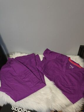 BodyCare Purple V-Neck Scrub Top and Pants Set